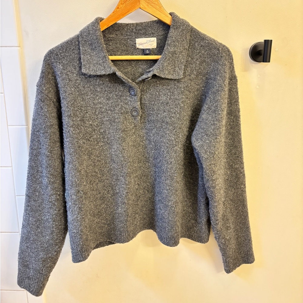 UNIVERSAL THREAD polo sweater collared gray brushed cashmere like medium